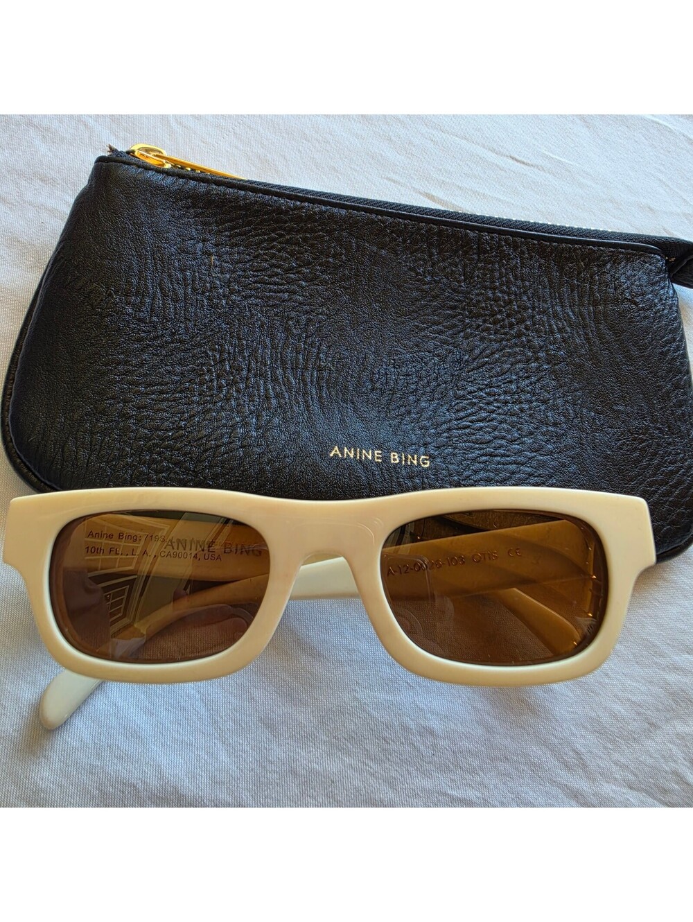 Anine Bing Otis Sunglasses in Cream with Leather Pouch